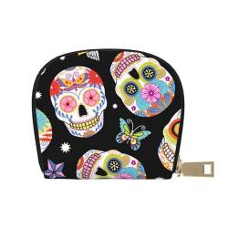 ESASAM Floral Skull Leder Shell Card Bag - Kompakte und langlebige Kartenetui, mehrere Steckplätze Kartenorganizer, sicherer, tragbarer und großer Kartenhalter, Sugar Skulls, Einheitsgröße von ESASAM