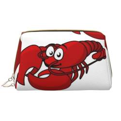 Red Lobster Portable Leather Makeup Bag - Large and Durable Cosmetic Case with Zipper, Travel and On-The-Go Beauty Organizer, Lightweight Toiletry Pouch, Roter Karabineraufdruck, Einheitsgröße von ESASAM