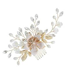 1pc schöne Haarspange Frauen Bräute Blumenseite Legierung Dekoration Party Perle Dekor elegante Accessoires goldene Braut High-End handgemachte Clip Hochzeit for Abschlussball Haarkrallen von ESBANT