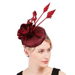 4-lagige schöne Blume Haar Fascinator Hüte Stirnband Frauen Kopfschmuck Party Tee Millinery Clips die Party (Color : Burgundy, Size : 1 UK) von ESBANT