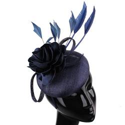4-lagige schöne Blume Haar Fascinator Hüte Stirnband Frauen Kopfschmuck Party Tee Millinery Clips die Party (Color : Navy Blue, Size : 1 UK) von ESBANT