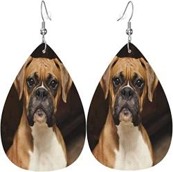 Boxer Hund Leder Ohrringe für Frauen Tropfen Ohrringe Metallic Tropfen Ohrringe von ESCATIC