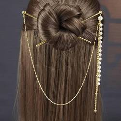 Chinesischer Haarschmuck Retro Essstäbchen Stil Haarnadeln und Clips Lange Quaste Schritt Schütteln Haarstäbchen Gabeln für Frauen Mädchen-C von ESCATIC