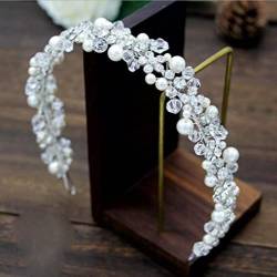 ESCATIC Braut Brautjungfer Blumenmädchen Diamante Kristall Perle Stirnband Strass Hochzeit Abschlussball Tiara Frauen Haarschmuck-19 von ESCATIC