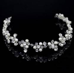 ESCATIC Braut Brautjungfer Blumenmädchen Diamante Kristall Perle Stirnband Strass Hochzeit Abschlussball Tiara Frauen Haarschmuck-24 von ESCATIC