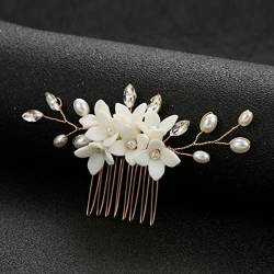 Handgemachte Porzellan Blume Kristall Perlen Braut Haarkamm Hochzeit Kopfschmuck Frauen Haarschmuck-1601 Gold von ESCATIC