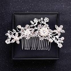 Silber Farbe Blume Perle Kristall Hochzeit Haarkamm Haarnadel Stirnband für Braut Frauen Hochzeit Haarschmuck Schmuck Tiara Geschenk-Silber von ESCATIC