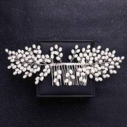 Silber Farbe Blume Perle Kristall Hochzeit Haarkamm Haarnadel Stirnband für Braut Frauen Hochzeit Haarschmuck Schmuck Tiara Geschenk-Silber von ESCATIC