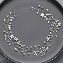 Silberfarbene Mode-Perlen-Haarbänder Reben handgefertigte Kupferkristall-Stirnbänder für Hochzeit Haarschmuck Frauen Schmuck-Silber von ESCATIC