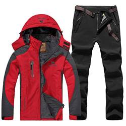 ESFHWYP Herren Skianzug Set Winter Wandern Skifahren Wasserdichtes Fleece Warme Jacken Angeln Trekking Skijacke + Hose Color-3 XL von ESFHWYP