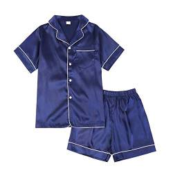 ESHOO Kinder Jungen Mädchen Pyjamas Nachtwäsche, Teens Sommer Reine Farbe gefälschte Seide Satin Kurzarm Pyjamas Set 2-Stücke Nachtwäsche Homewear Pjs von ESHOO