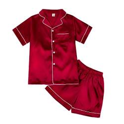 ESHOO Kinder Jungen Mädchen Pyjamas Nachtwäsche, Teens Sommer Reine Farbe gefälschte Seide Satin Kurzarm Pyjamas Set 2-Stücke Nachtwäsche Homewear Pjs von ESHOO