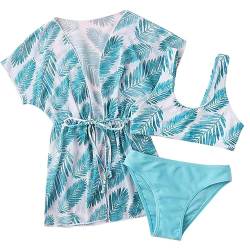 ESORNUG Mädchen Badeanzug Sport Schnell Trocknen Badeanzug Bademode Schwimmen Blumen Badeanzüge Schwimmkleid Badeshirt Oberteil Bade Bekleidung Strandbikini Badekleidung Blau von ESORNUG