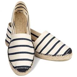 ESPADELLE Klassische Gestreifte Damen Slip-on Espadrilles aus Baumwolle mit Schuhbeutel, Zebra, 36, Handmade in Spain von ESPADELLE