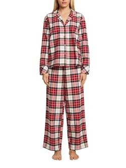 ESPRIT Damen Pyjama-Set aus kariertem Flanell,Red 3,XL von ESPRIT