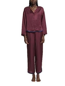 ESPRIT Damen Satin Colour Block CVE Pyjama Pyjamaset, Bordeaux RED, 38 von ESPRIT