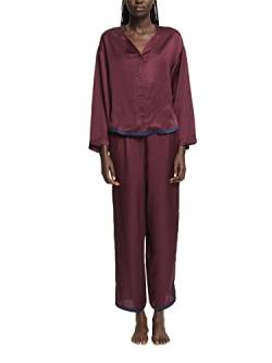 ESPRIT Damen Satin Colour Block CVE Pyjama Pyjamaset, Bordeaux RED, 44 von ESPRIT