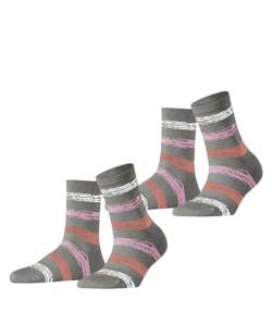 ESPRIT Damen Socken Brushed Stripes 2 Pack W SO Baumwolle gemustert 2 Paar, Grau (Light Grey 3400), 35-38 von ESPRIT