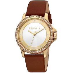 ESPRIT Gold & Braun Leder Damenuhr, braun, Armband von ESPRIT