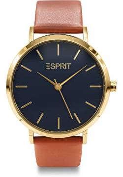 ESPRIT Goldfarbene Edelstahluhr mit Lederarmband von ESPRIT