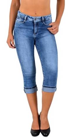 ESRA Damen Capri Hose Damen High Waist Caprihose Kurze Jeans Hose hoher Bund bis Übergröße C21 von ESRA