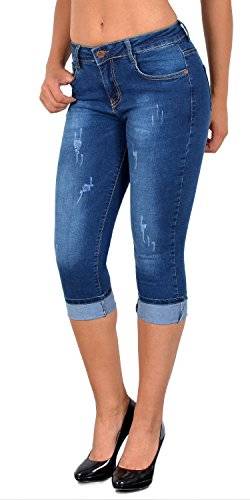 ESRA Damen Capri Jeans Hose Damen Caprihose 3/4 Kurze Jeans Hose bis Übergröße C15 von ESRA