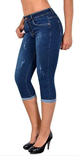 ESRA Damen Capri Jeans Hose Damen Caprihose 3/4 Kurze Jeans Hose bis Übergröße C15 von ESRA