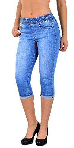 ESRA Damen Capri Jeans Hose Damen Caprihose Jeanshose mit Gummibund Caprijeans bis Übergröße J460 von ESRA