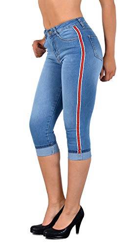 ESRA Damen Capri Jeans Hose Damen mit Seitenstreifen High-Waist Caprihose Kurze Jeans Hose mit Streifen bis Übergröße J140 von ESRA