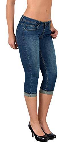 ESRA Damen Capri Jeans Hose Tiefer Bund Caprihose Blumenstickerei Kurze Jeans Hose bis Übergröße J470 von ESRA