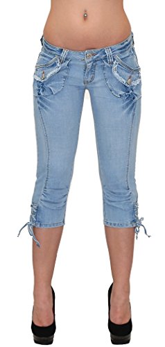 ESRA Damen Caprihose Capri Hose Damen Kurze Hose Jeans 3/4 Jeans Hüfthose extra Tief H11 von ESRA