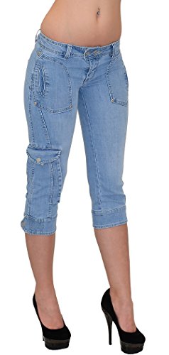 ESRA Damen Caprihose Capri Hose Damen Kurze Hose Jeans 3/4 Jeans Hüfthose extra Tief H11 von ESRA