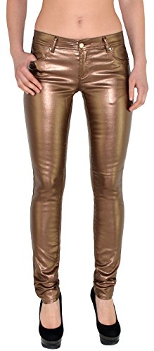 ESRA Damen Hose Metallic Optik Hose Kunstleder Hose Glänzende Hose Z44 von ESRA