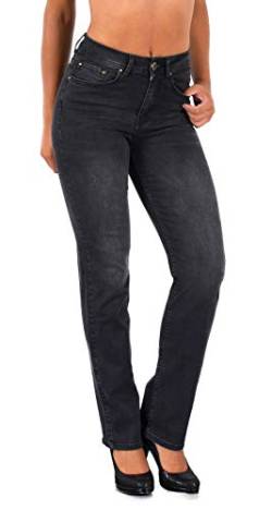 ESRA Damen Jeans Hose Damen Jeanshose gerader Schnitt Straight-Fit Jeans Damen High Waist bis Übergröße Große Größen G600 von ESRA