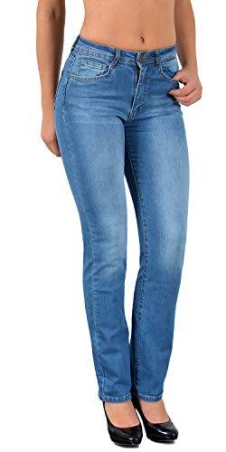 ESRA Damen Jeans Hose Damen Jeanshose gerader Schnitt Straight-Fit Jeans Damen High Waist bis Übergröße Große Größen G600 von ESRA