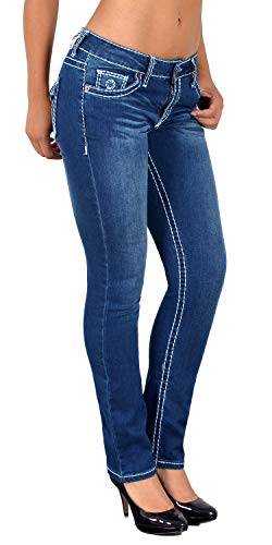 ESRA Damen Jeans Hose Jeanshosen Damen Straight Leg Dicke Naht Kontrastnaht bis Übergröße J540 von ESRA