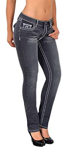 ESRA Damen Jeans Hose Jeanshosen Damen Straight Leg Dicke Naht Kontrastnaht bis Übergröße J540 von ESRA