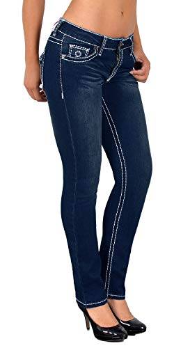 ESRA Damen Jeans Hose Jeanshosen Damen Straight Leg Dicke Naht Kontrastnaht bis Übergröße J540 von ESRA