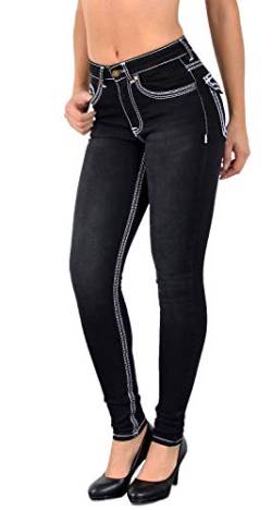 ESRA Damen Jeans Skinny Jeanshose Damen Hose Dicke Naht Jeanshosen Damenjeans bis große Größen J420 von ESRA