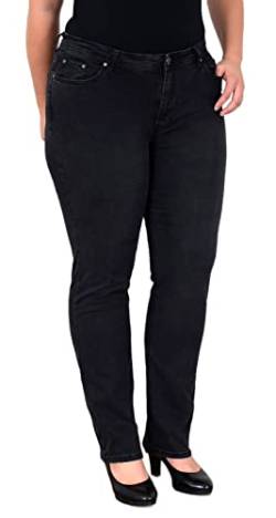 ESRA Damen Jeans Straight High-Waist Fit Jeans-Hose bis Übergröße Plussize Große Größen Gerade Schnitt Hose Hoch-Bund Leg Stretch hoher Bund FG5, Schwarz J580, 40 von ESRA