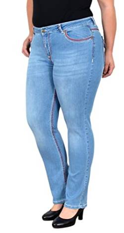 ESRA Damen Jeans Straight High-Waist Jeans Damen Straight Fit Dicke Naht Jeanshose bis Übergröße Plussize Große Größen Damen Jeans Hose Gerade Schnitt Hoch-Bund Straight Leg Jeans Damen Stretch FJ755 von ESRA