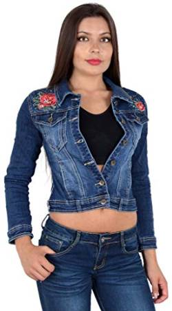 ESRA Damen Jeansjacke Damen Jeans Jacke mit Blumen Stickerei große Größen bis Übergrösse M03 von ESRA