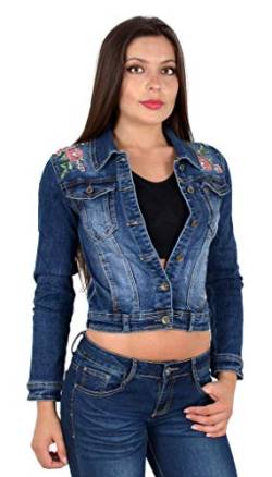 ESRA Damen Jeansjacke Damen Jeans Jacke mit Blumen Stickerei große Größen bis Übergrösse M03 von ESRA