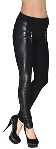 ESRA Damen Lederhose Damen Hose tiefer Bund in Leder Optik Straight-Fit Hüfthose für Frauen H12 von ESRA