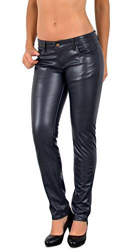 ESRA Damen Lederhose Damen Hose tiefer Bund in Leder Optik Straight-Fit Hüfthose für Frauen H12 von ESRA