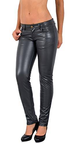 ESRA Damen Lederhose Damen Hose tiefer Bund in Leder Optik Straight-Fit Hüfthose für Frauen H12 von ESRA