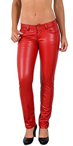ESRA Damen Lederhose Damen Hose tiefer Bund in Leder Optik Straight-Fit Hüfthose für Frauen H12 von ESRA