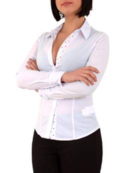 ESRA Damen Stretch - Business - Bluse Damen Popeline Bluse Hemd Langarm in schwarz, weiß aktuelle Farben B141, B301-weiß-L von ESRA