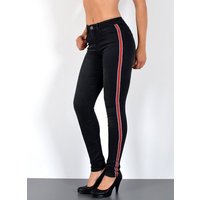 ESRA Skinny-fit-Jeans J330 Damen High Waist Skinny Jeans mit Streifen, bis Übergröße / Plussize Große Größe, Enge Röhrenjeans mit Galonstreifen hohe Leibhöhe, Damen enge Skinny Hose mit Seitenstreifen und Stretch, Damen Stretchjeans Skinny mit weißen Streifen, Damen Skinny Hose rote Streifen von ESRA