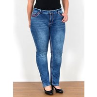 ESRA Straight-Jeans FG12 Straight Fit Jeans Damen High Waist Hose Kontrastnähte bis Plus Size, Straight Jeans Hose Stretch hohe Leibhöhe dicke Naht bis Große Größe, Gerade Schnitt Jeanshose Hoch Bund weiße Naht rote Naht bis Übergröße, Regular Jeans High Waist Hose Damen Jeans Straight mit dicken Nähten, Jeans Damen Jeans Hose Damen Hose, High Waist Jeans Damen High Waist, Damen Jeans Straight Damen Hose von ESRA